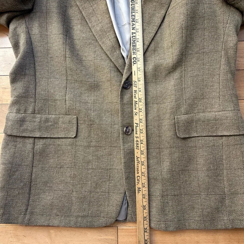 Hart Schaffner Marx Blazer Mens 42R Tan Plaid Wool Sport Coat 2 Button Union USA